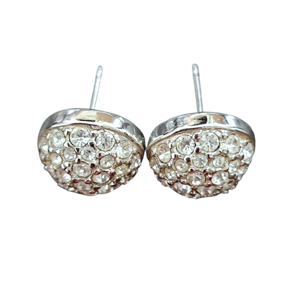Rare SWAROVSKI vintage Emma diamante crystal dome earrings VGUC logo 80s Rhodium